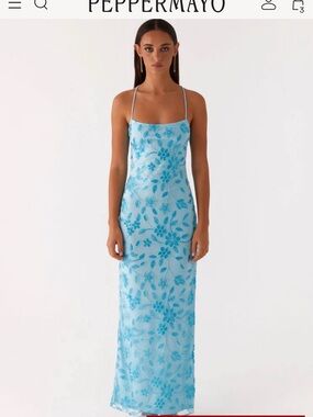Peppermayo | Dresses | Peppermayo Light Blue Floral Beaded Maxi Dress |  Poshmark